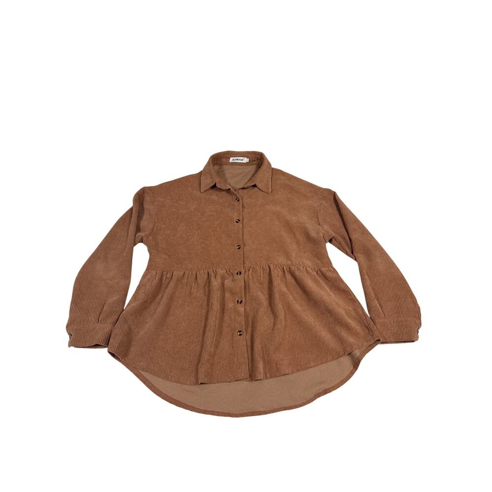 Eomenie Women’s Shirt Top Long Sleeve Lightweight Corduroy Oversized Tan M
